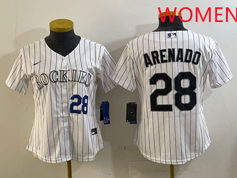 Women Colorado Rockies #28 Arenado White Stripe Game 2025 Nike MLB Jersey style 2